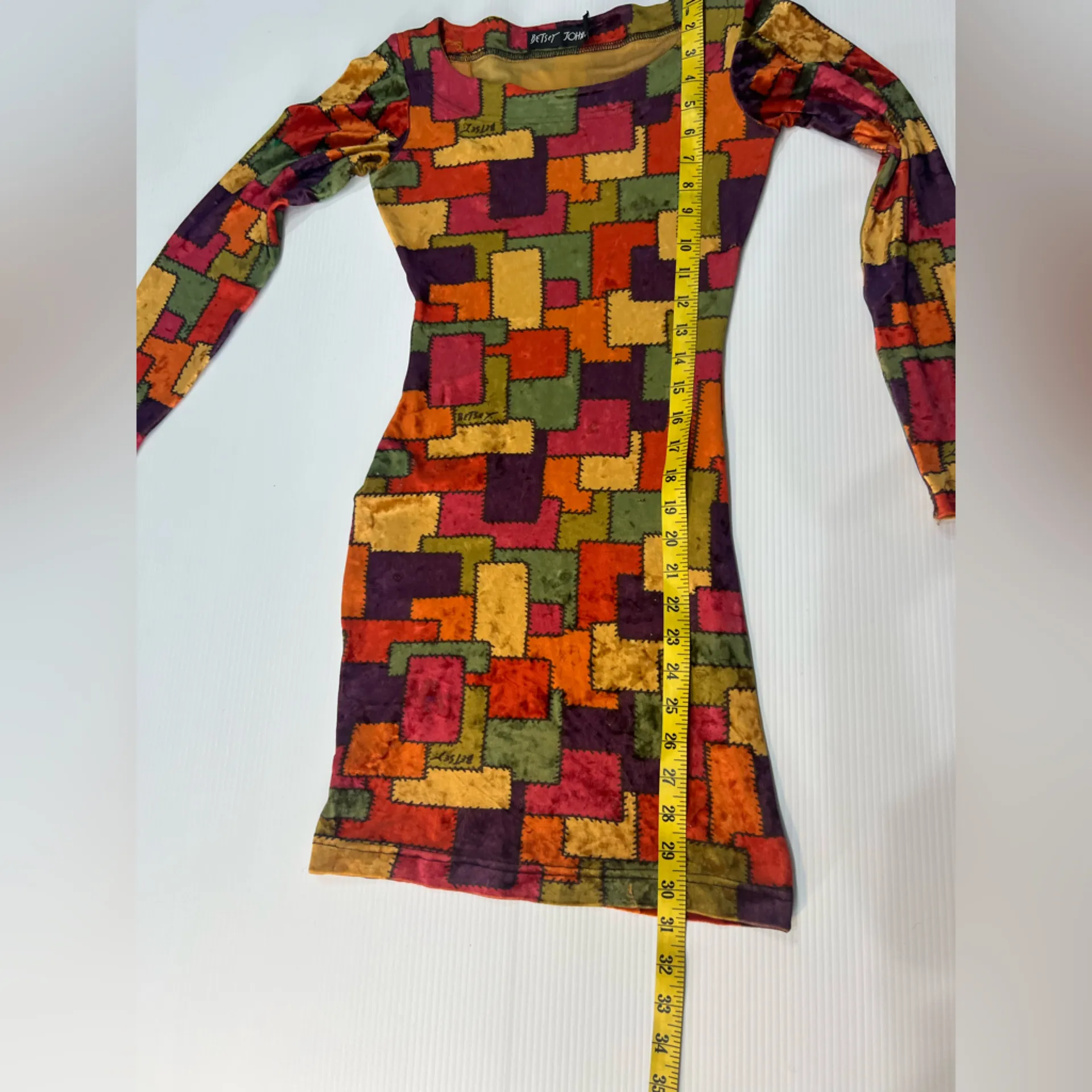 Betsey Johnson Multicolor Patchwork Long Sleeve Dress bodycon - Image 4