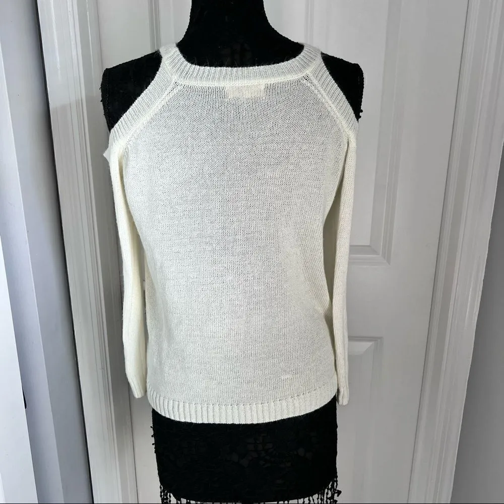 Sz S Entro Ivory Cold Shoulder Knit Sweater - Image 5