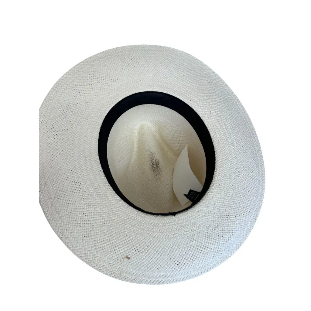 JANESSA LEONE Ivory Banded Straw Wide Brim Hat Size Medium - Image 5