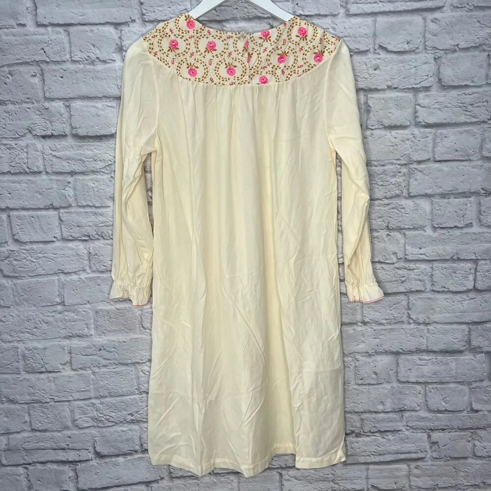 Vintage Prom'n Nod Long Sleeve Short Nightgown Beige Floral 60s Nylon Blend M Size M - Image 4