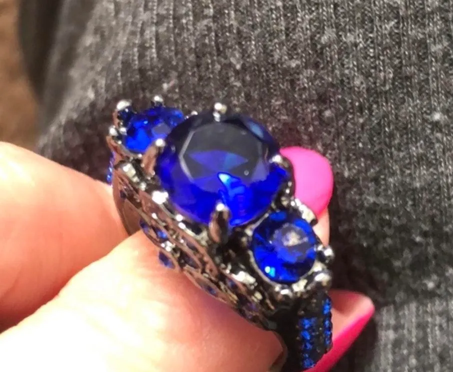 Blue Stone Ring Blackened 925 SS - Image 3