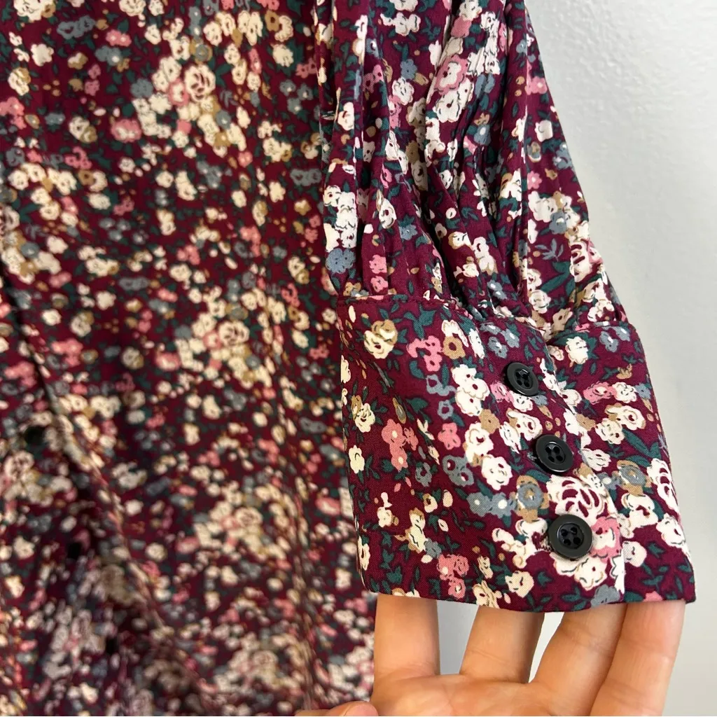 Natural Life Twiggy Burgundy Floral Button Up Mini Shirt Dress Size Medium - Image 9