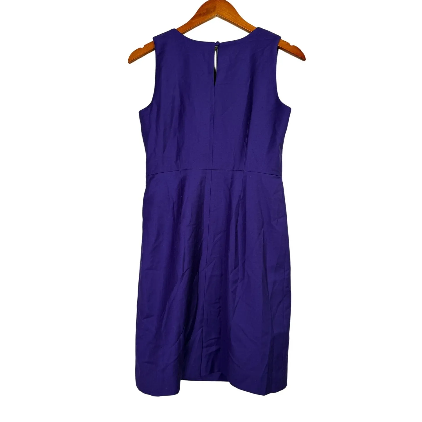 J. Crew Wool Sleeveless Drape Sheath Dress Key Hole Button Side ZipUp 4P Purple - Image 13