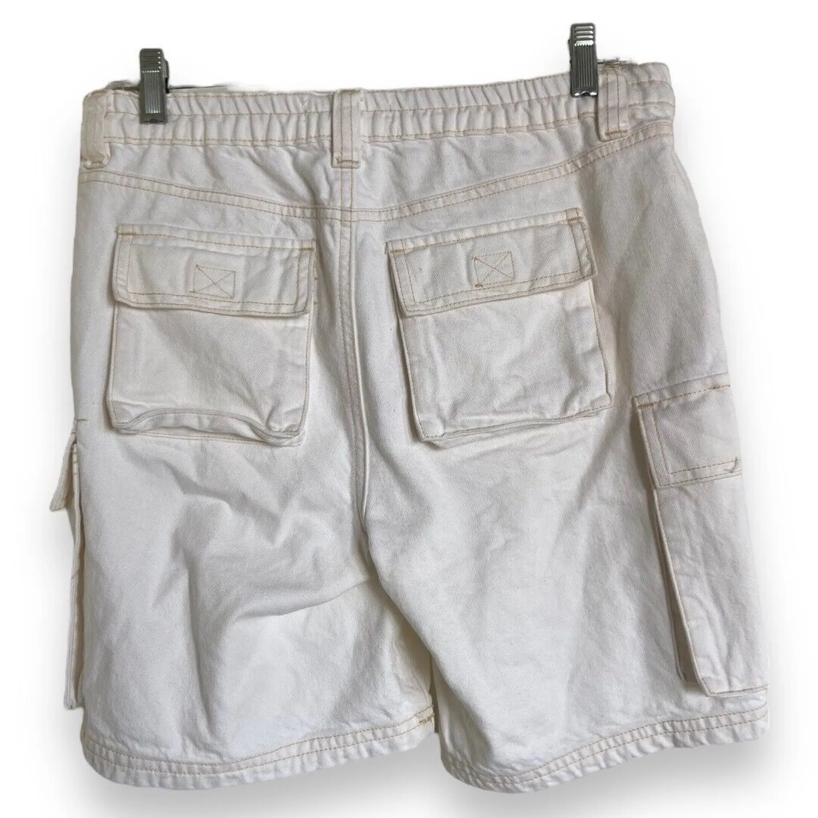 PacSun Womens Shorts Sz S‎ Boy Fit Cargo Shorts Off White Denim Pockets - Image 2