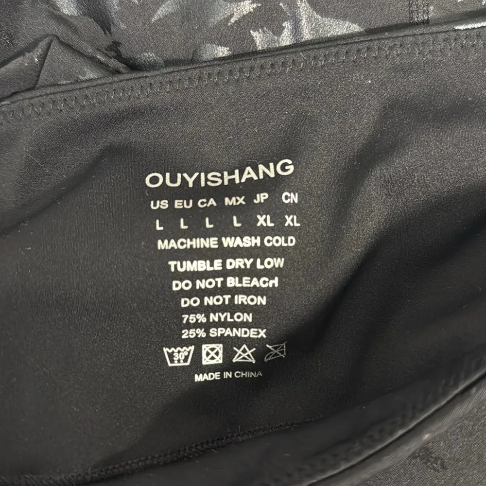 Black Shiny Leopard Print Pattern Ankle Length Leggings Women's L Athleisure Size L - Image 6