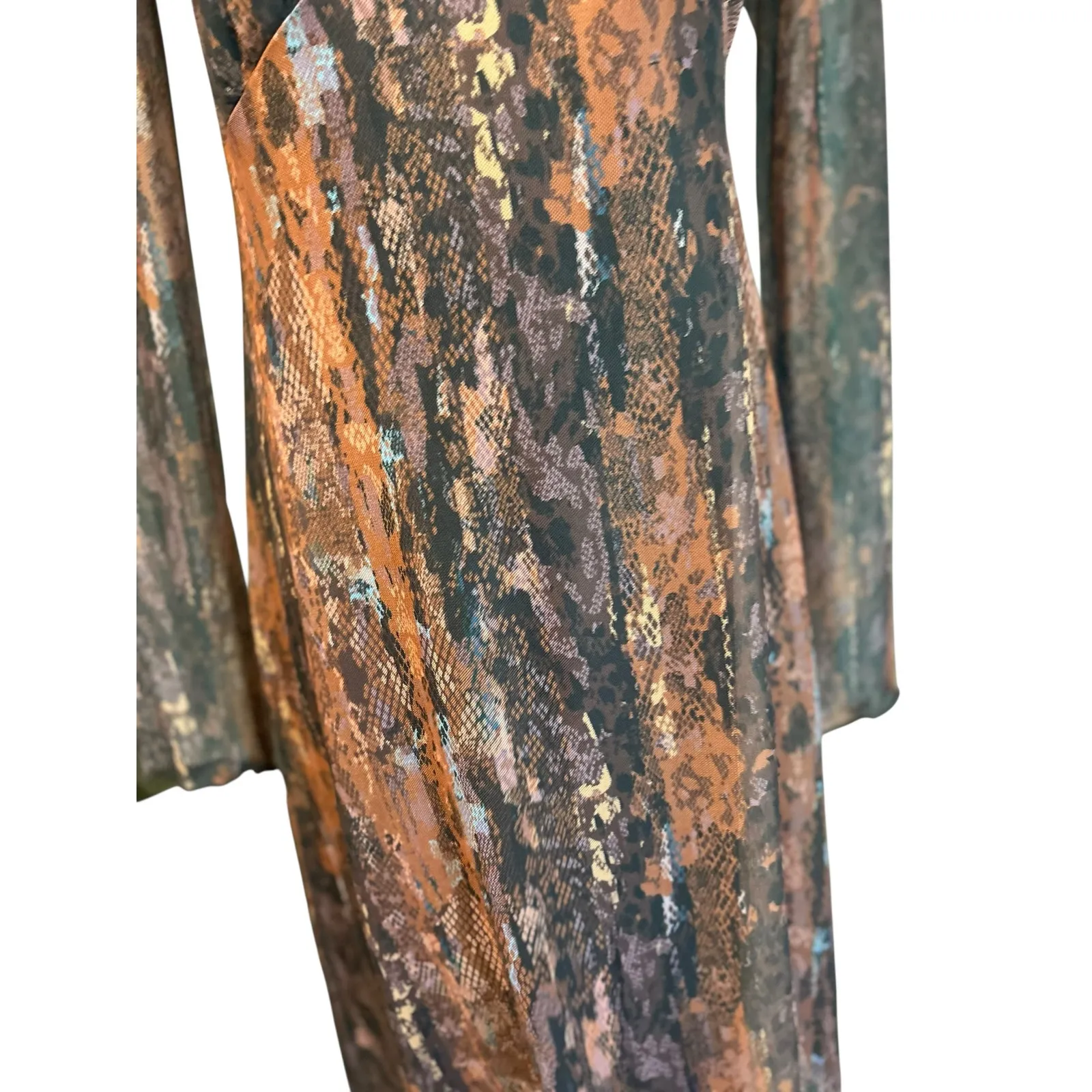 Oak & Trellis Dress NWT SZ Med Midi Autumn Leaf Baby Doll Long Sleeve Sheer HOCO Brown - Image 9