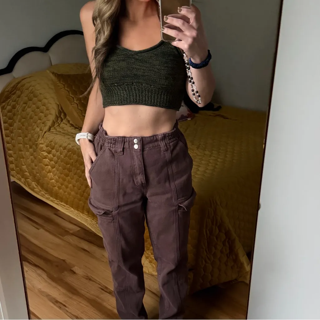 UO urban outfitters Dark Green marled Knit Crop Top sweater ribbed xs - Image 4