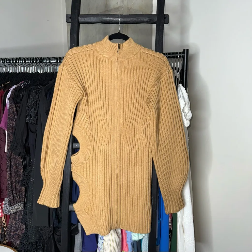 David Koma Camel Side Cutout Ribbed Knit Mini Dress Tan Size M - Image 11