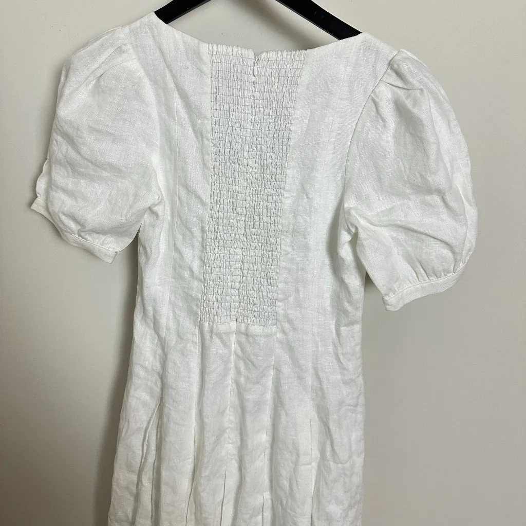 REFORMATION Coucou Pleated Linen Midi-Dress in White Size US 4 - Image 7