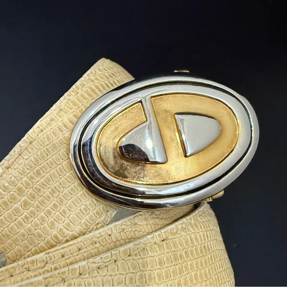 Vintage CHRISTIAN DIOR CD Logo Buckle Cream Genuine Leather Women’s Belt Size S - Image 3