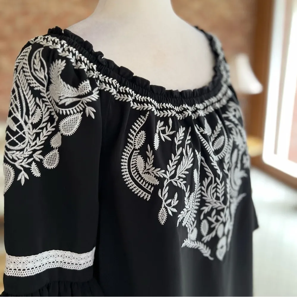 Charter Club Spring Horizon Dress Embroidered Black S Bell Sleeve Boho Party Mod - Image 13