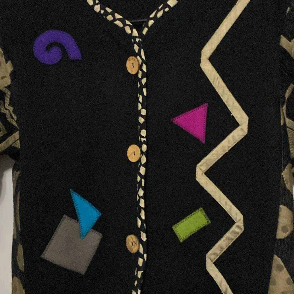 LYNN MURRAY WO SIZE SMALL 100% WOOL Colorful Geometric Patterned Jacket EUC Black - Image 8