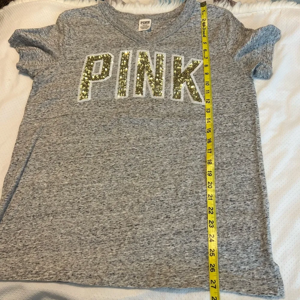 Pink Victoria’s Secret Bling V Neck T Shirt Gold Sequins Women’s Size Medium - Image 7