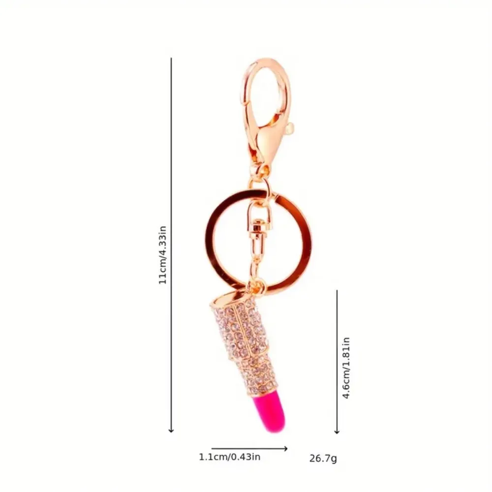 Pink Rhinestone Lipstick Purse Charm Keychain – Gold Bling Bag Accessory – NWT - Image 4