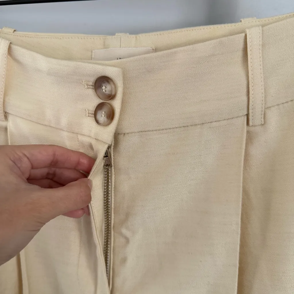 Sezane 36 US 4 Cream Pleated Ankle Trousers Tapered High Waist Viscose Linen - Image 2