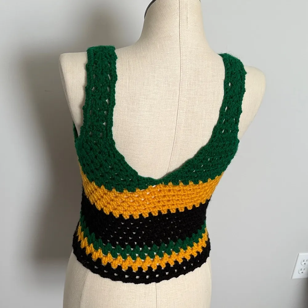 Handcrafted Unbranded Green Gold Black Strip Crop Crochet Tank Top New XL - Image 5