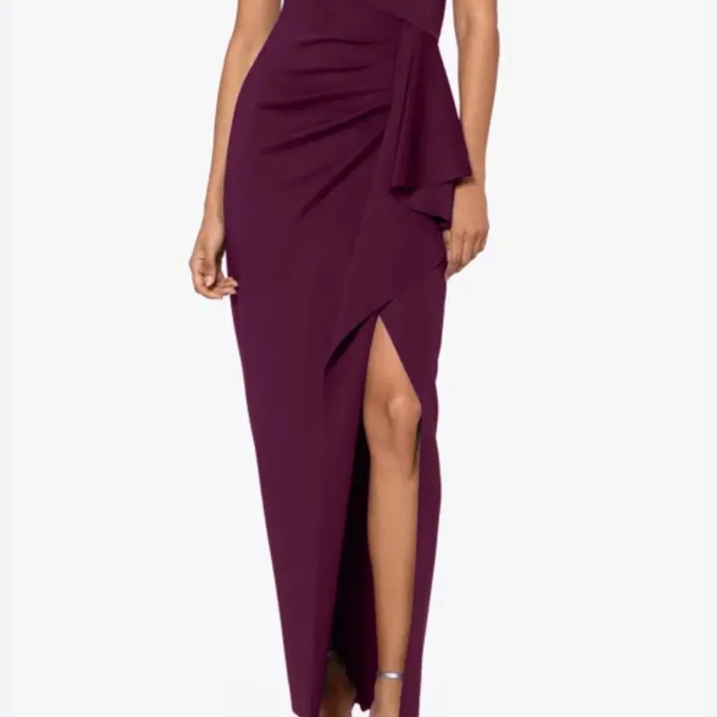 Xscape One Shoulder Plum Dress - Image 4