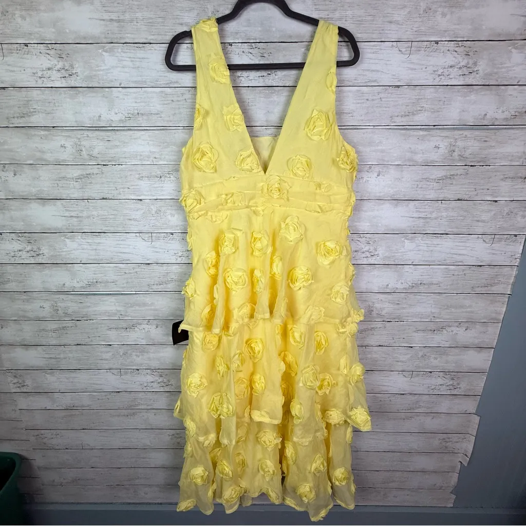 Lulus Exceptional Entrance Yellow Sleeveless Tiered Rosette Midi Dress Size XL - Image 6
