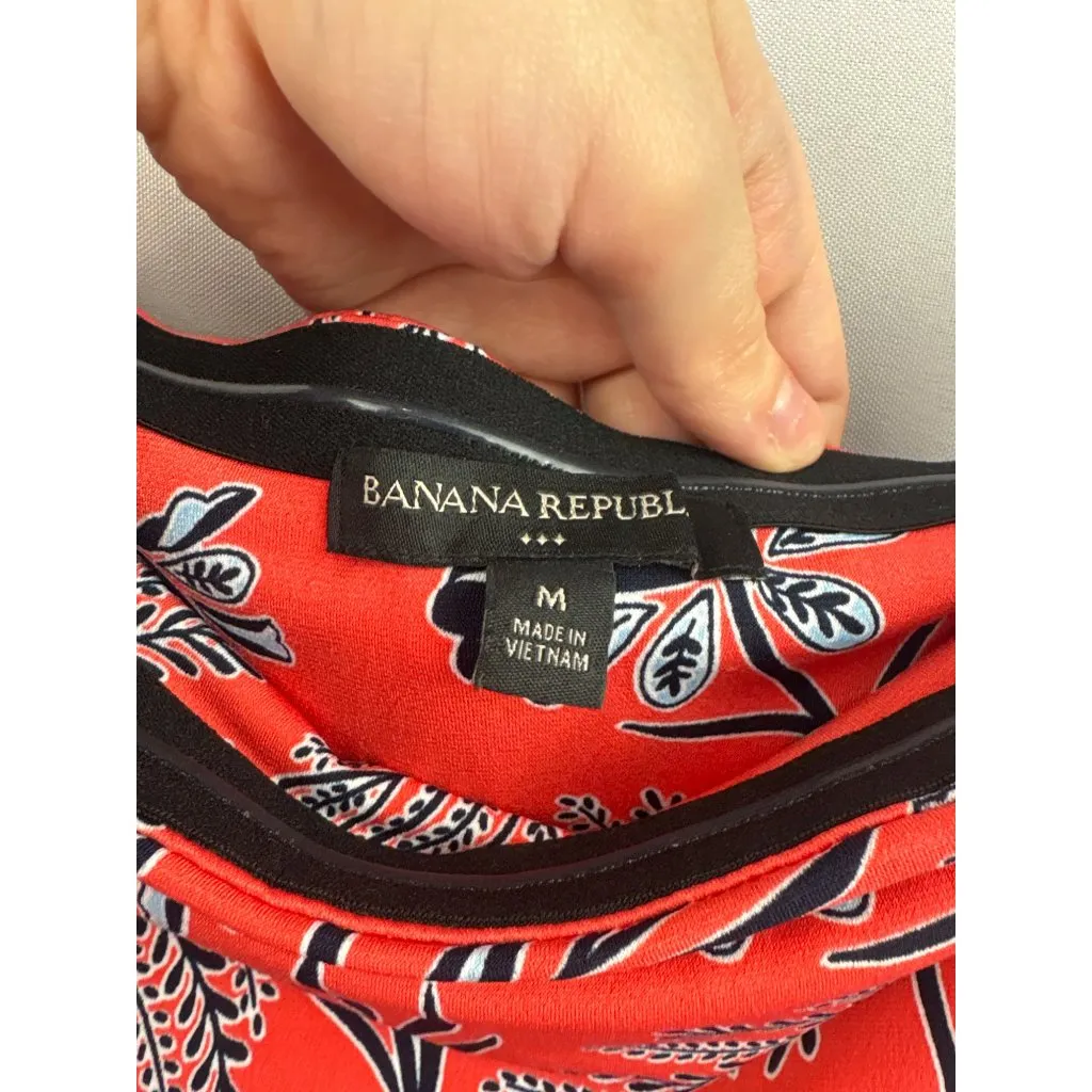 Women’s Banana Republic Medium Orange with Blue Floral Design Midi Sleeveless Dr - Image 5