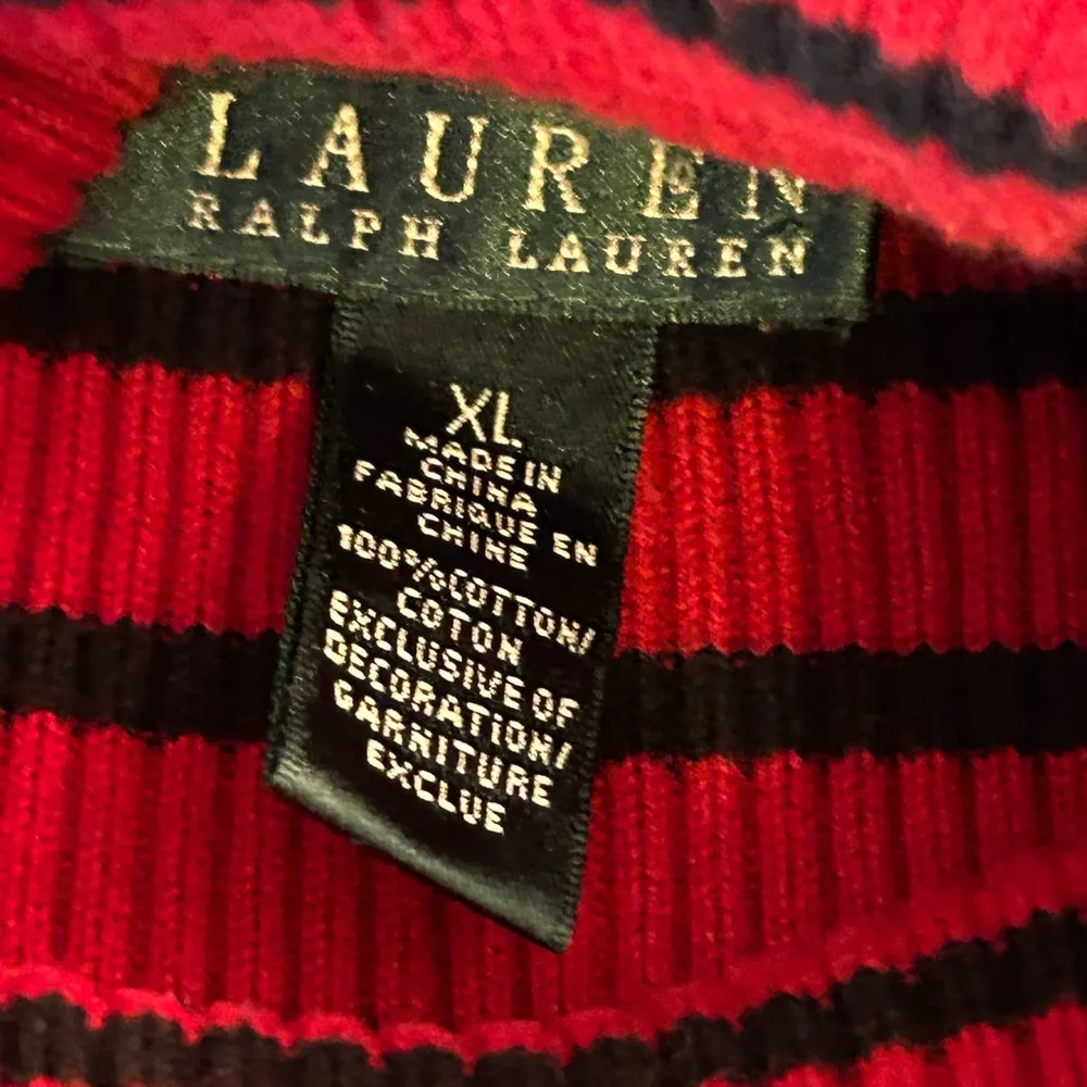 Lauren Ralph Lauren Red Black Striped Turtleneck Sweater 100% cot… Size XL - Image 3