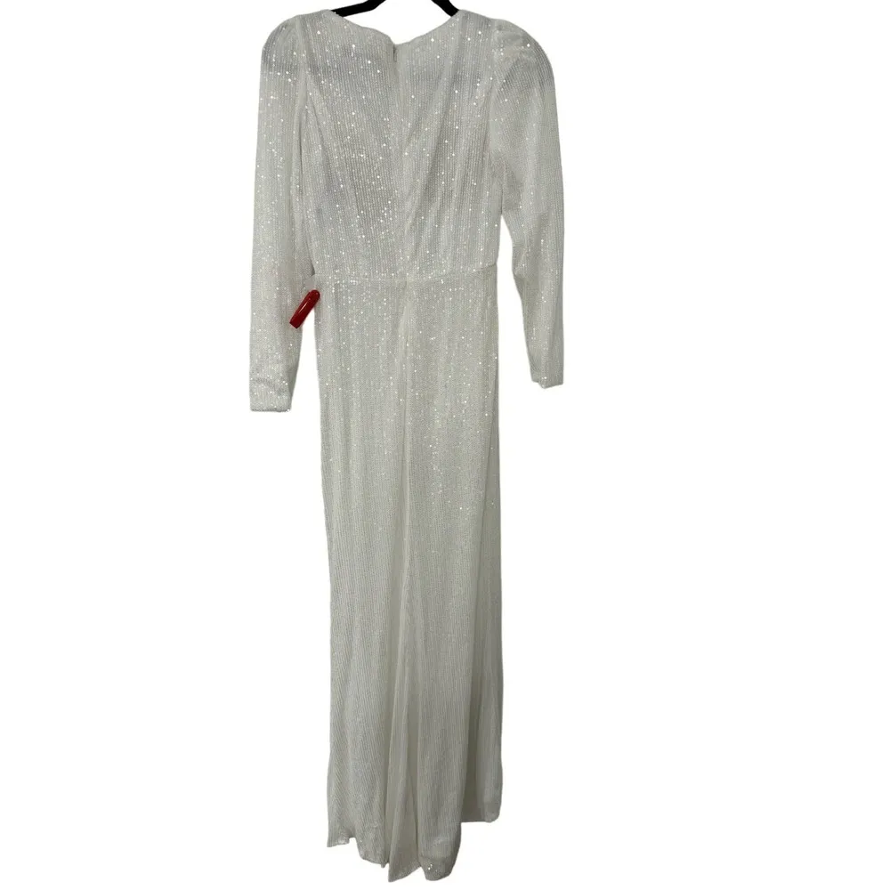 Size 2 $398 NWT Sequin Wrap High Low Long Sleeve Wrap Gown - Image 5