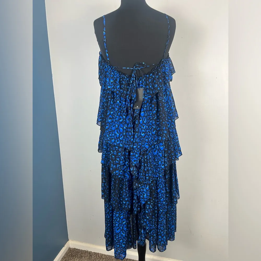 New Lulus Tiers of Love Black and Blue Print Tiered Ruffled Maxi Dress medium - Image 5