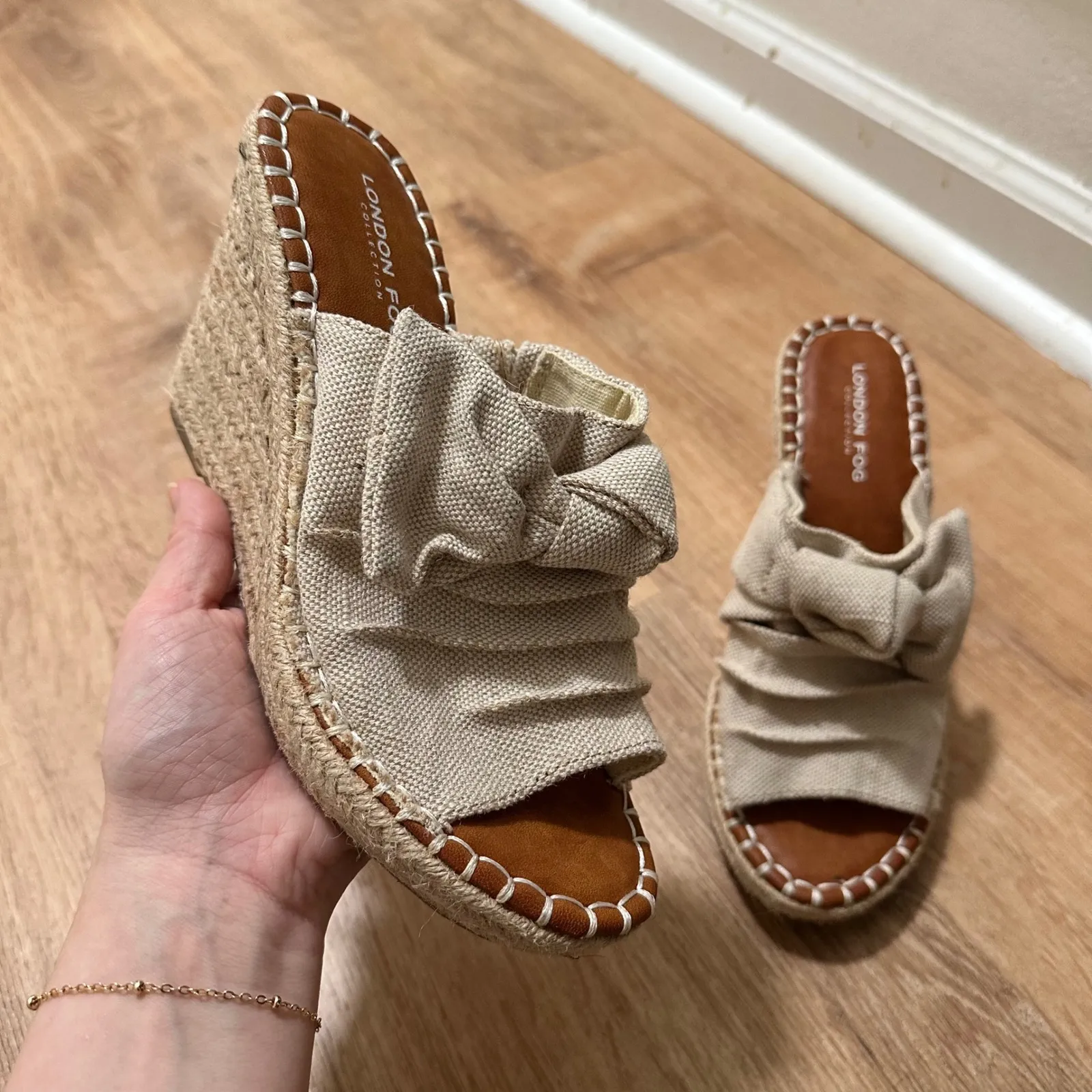 London Fog | Heidi Espadrille Wedge Sandals with Knotty Bow Detail, Size 7M - Image 2
