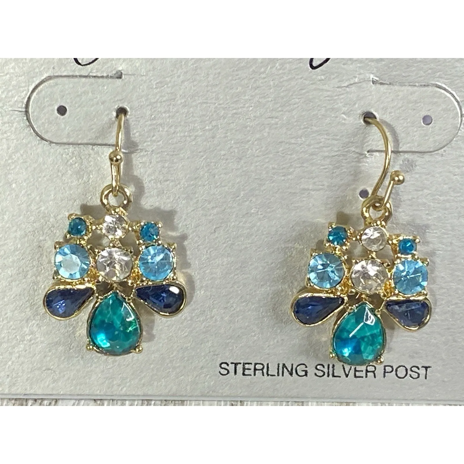 NWT Gemma Layne Sterling Vermeil Earrings Multicolor Rhinestones Dangle Cluster Gold - Image 3
