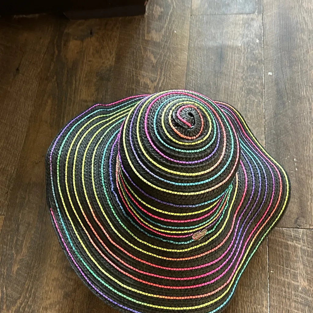 Betsey Johnson Women’s Colorful Neon Rainbow Stripes Sun Beach Summer Hat Floppy - Image 2