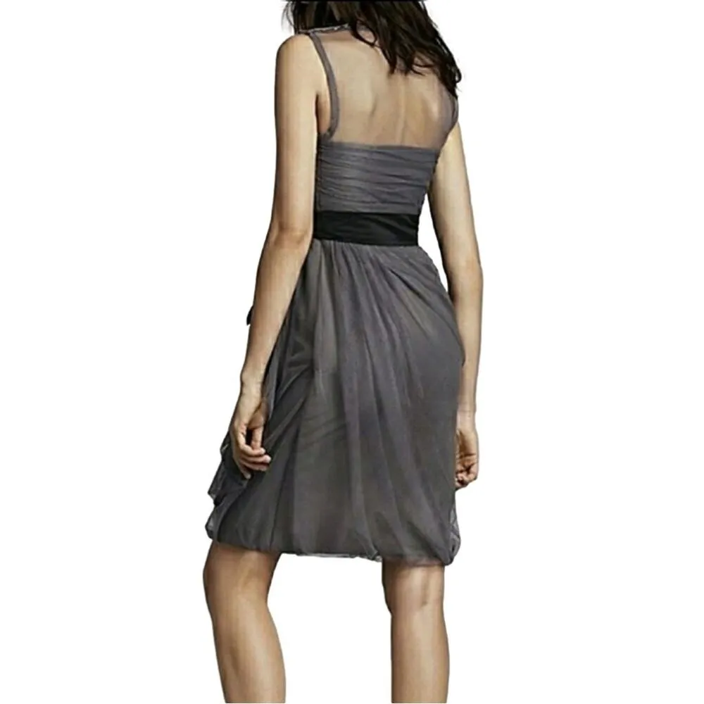 White by Vera Wang Dress Gray Illusion Neckline Sash Belt Formal Size 14 NEW - Image 5