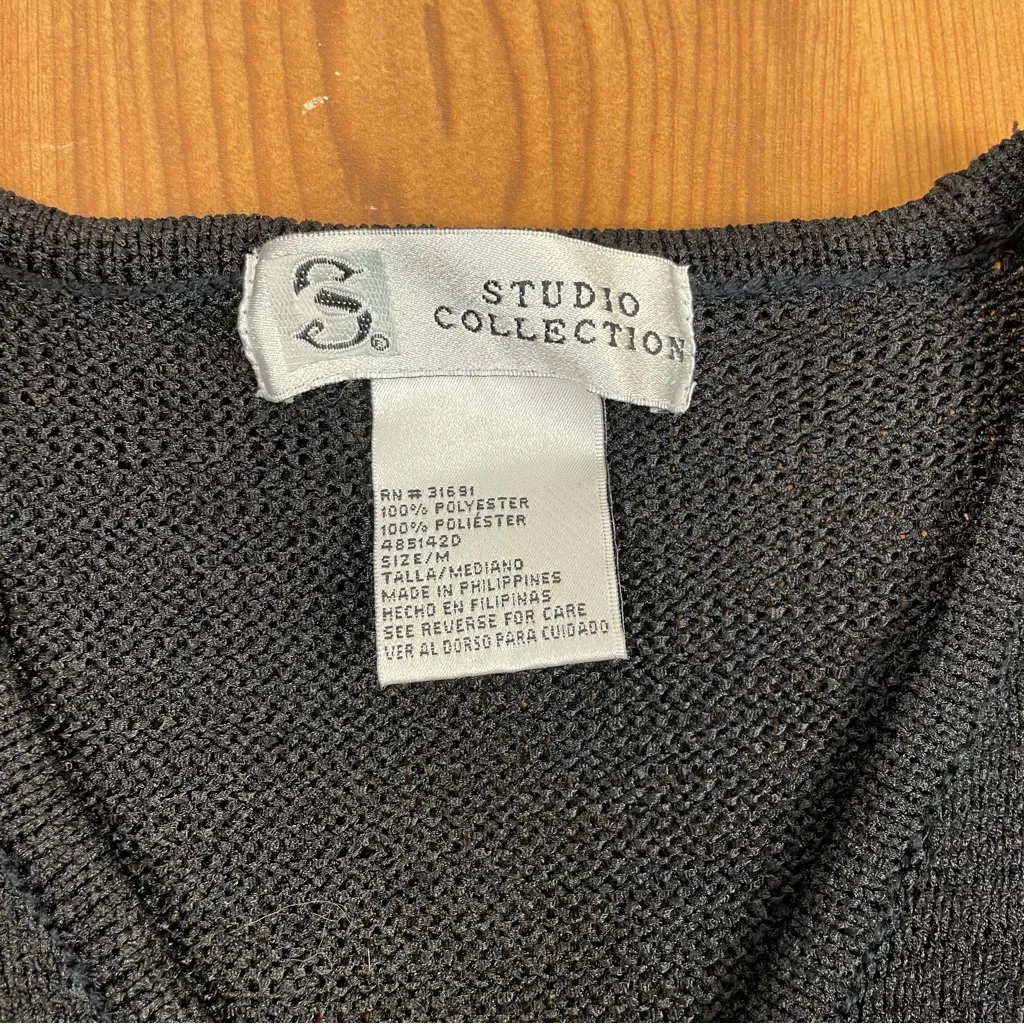 Studio Collection Black Short Sleeve V Neck Button Up Cardigan Sweater Medium - Image 5