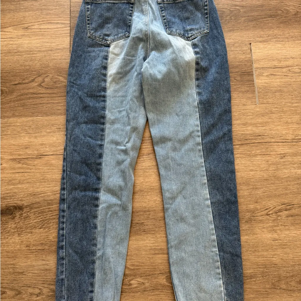 PacSun  Two Toned Blue Denim High Rise Buttoned Jeans - Image 5