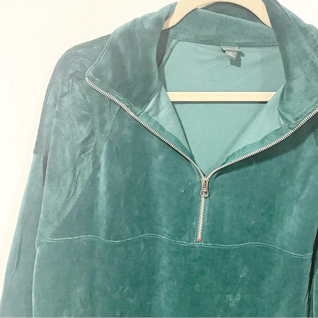 Wild‎ Fable Size Large Green Velvet Quarter Zip Pullover Sweatshirt New NWT - Image 2