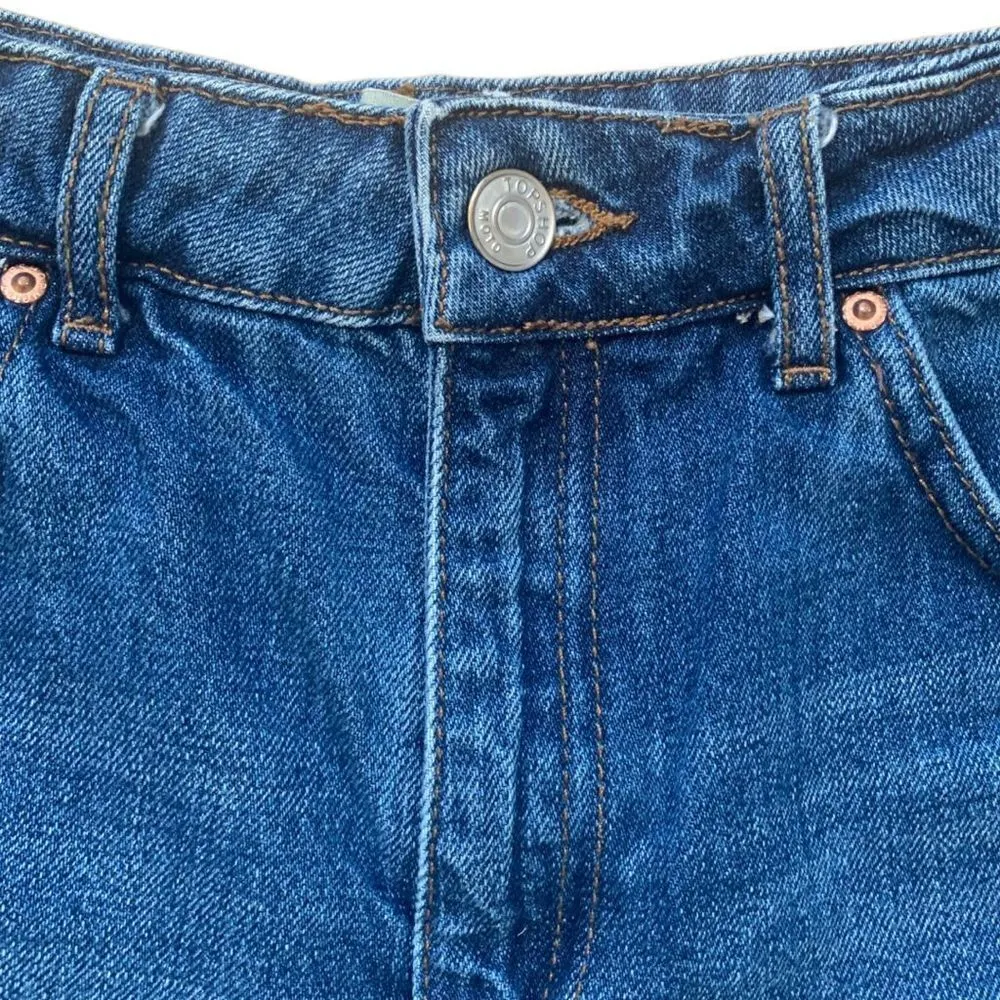 Topshop Moto Girlfriend Shorts Medium Wash Cutoff Denim Frayed Hem High Waisted - Image 4