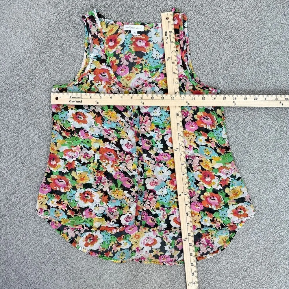 Ambiance Apparel Sheer Chiffon Floral Button Front Tank Top Small Black - Image 9