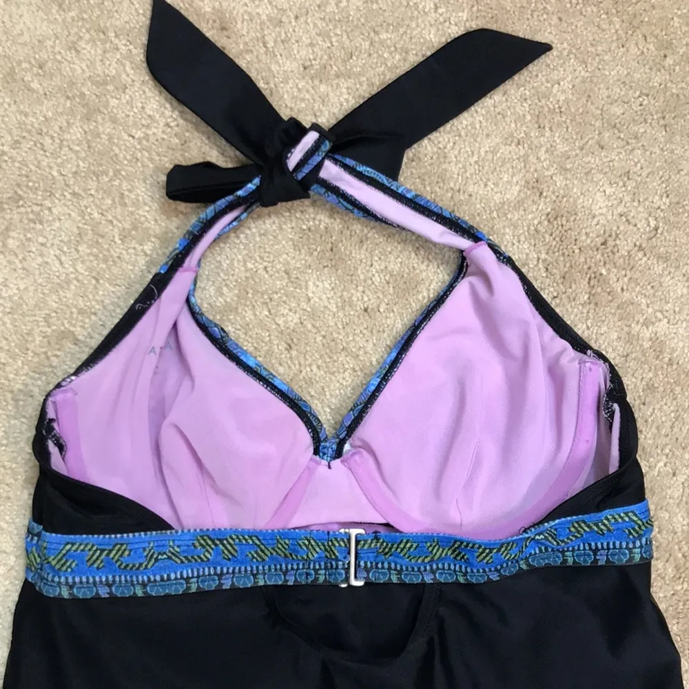 Athleta Women’s Black Patterned Trim Halter Tankini Swim Top - Image 4