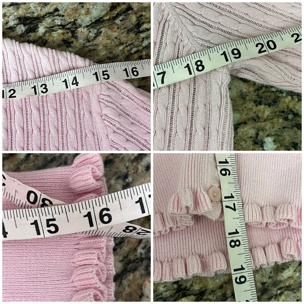 Jeanne Pierre Pink Cotton Ruffle Trim Cardigan Sweater Coquette Y2K Cottage PL - Image 6