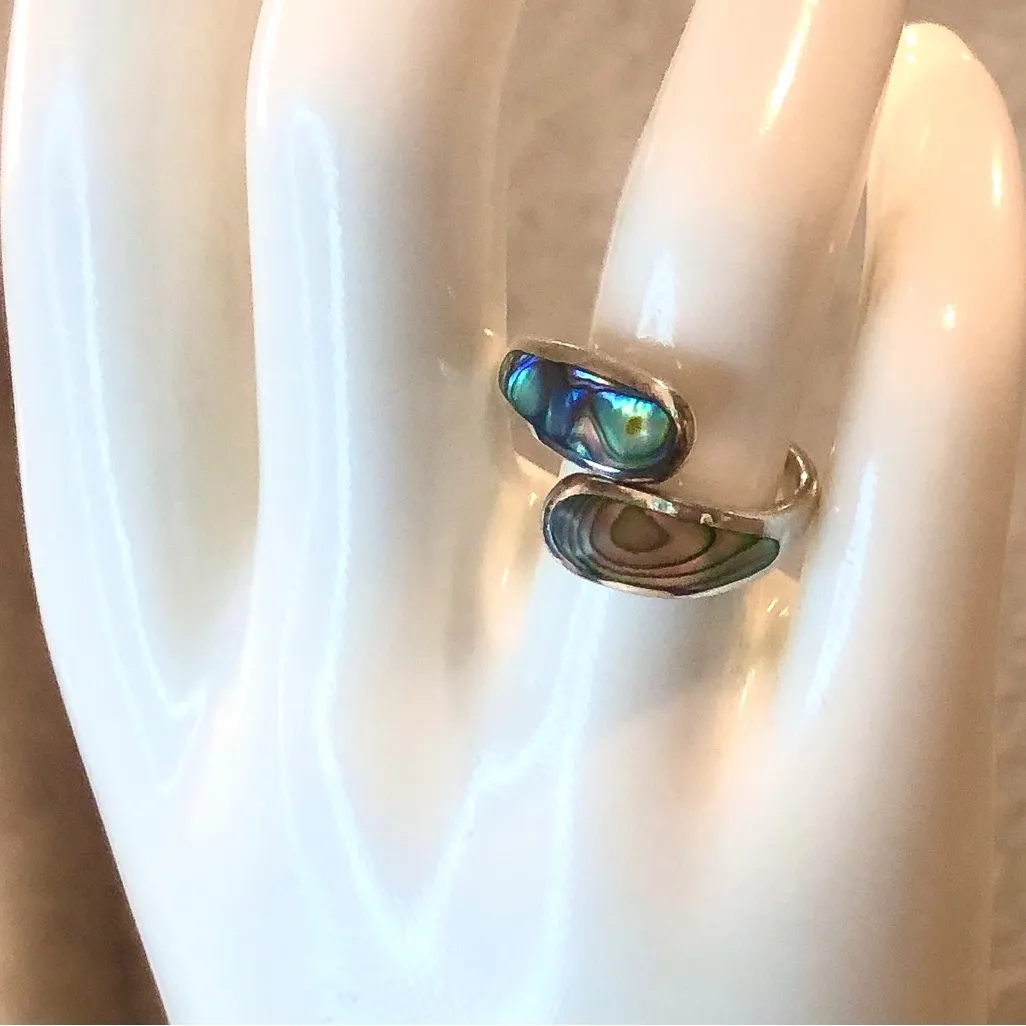 Sterling Silver Abalone Bypass Ring Size 7 - Image 12