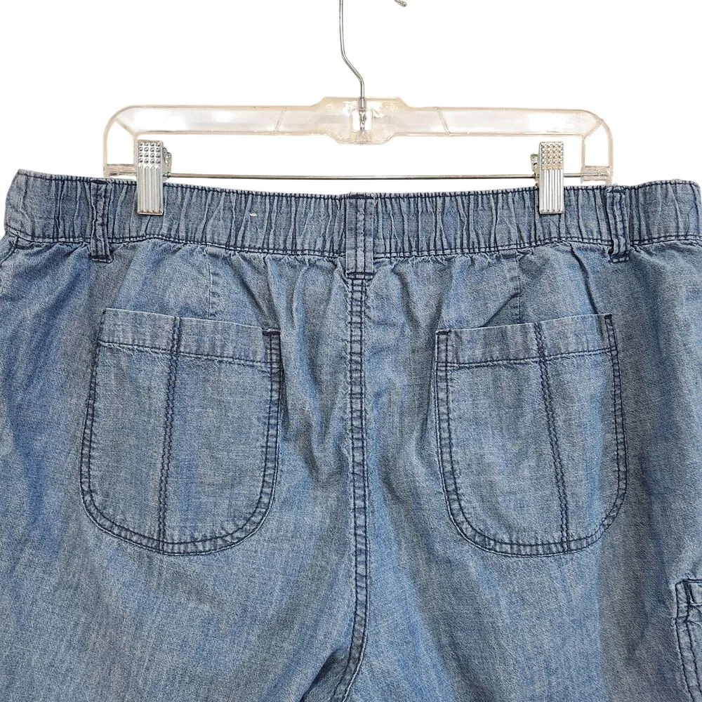 White Stag Chambray Bermuda Shorts Blue High Rise Flat Front Size 18 - Image 5