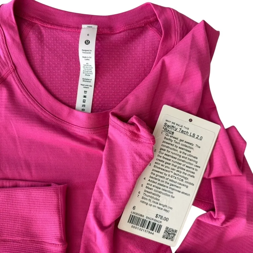 Lululemon Swiftly Tech Long Sleeve Shirt 2.0 Race Length Sonic Pink NEW Size 6 - Image 3