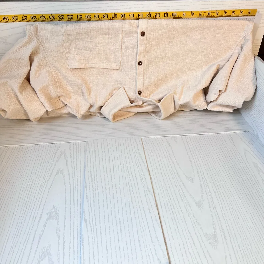 Oak Fort Shirt Women Large Cream Oversized Cotton Gauze Lagenlook Boho Oatmeal White - Image 5