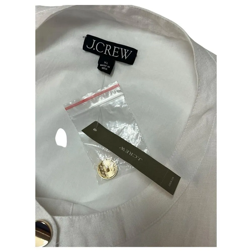 New J Crew Shirt Dress Womens XL Linen Raw Hem Belted Knee Length White BY817 - Image 8