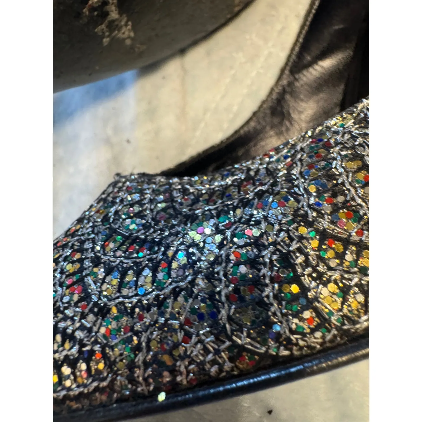 Simona Made in Italy Pointed Toe Heels Glitter Sparkle Party Shoes‎ Black Size 7 - Image 4