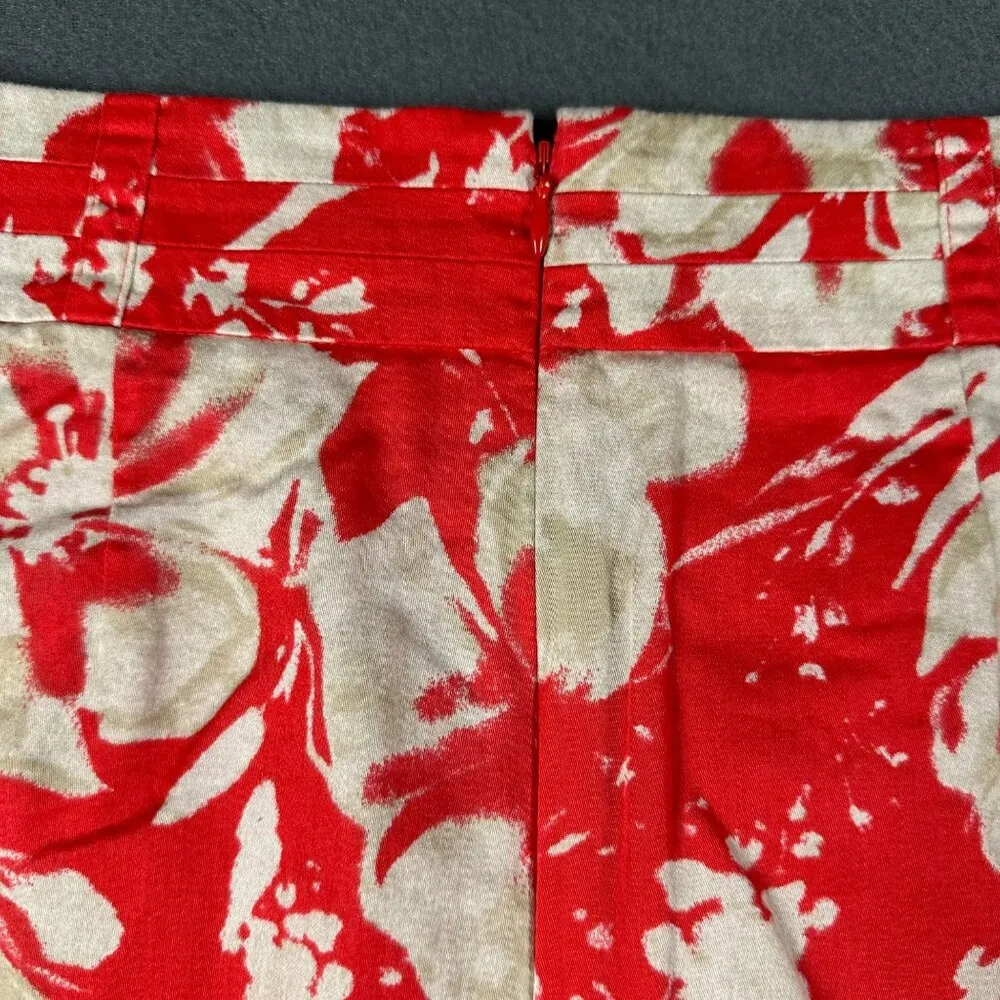 LOFT Outlet Womens 6 Red Floral Cotton Skirt Lined Above Knee Slit Back Zip - Image 6