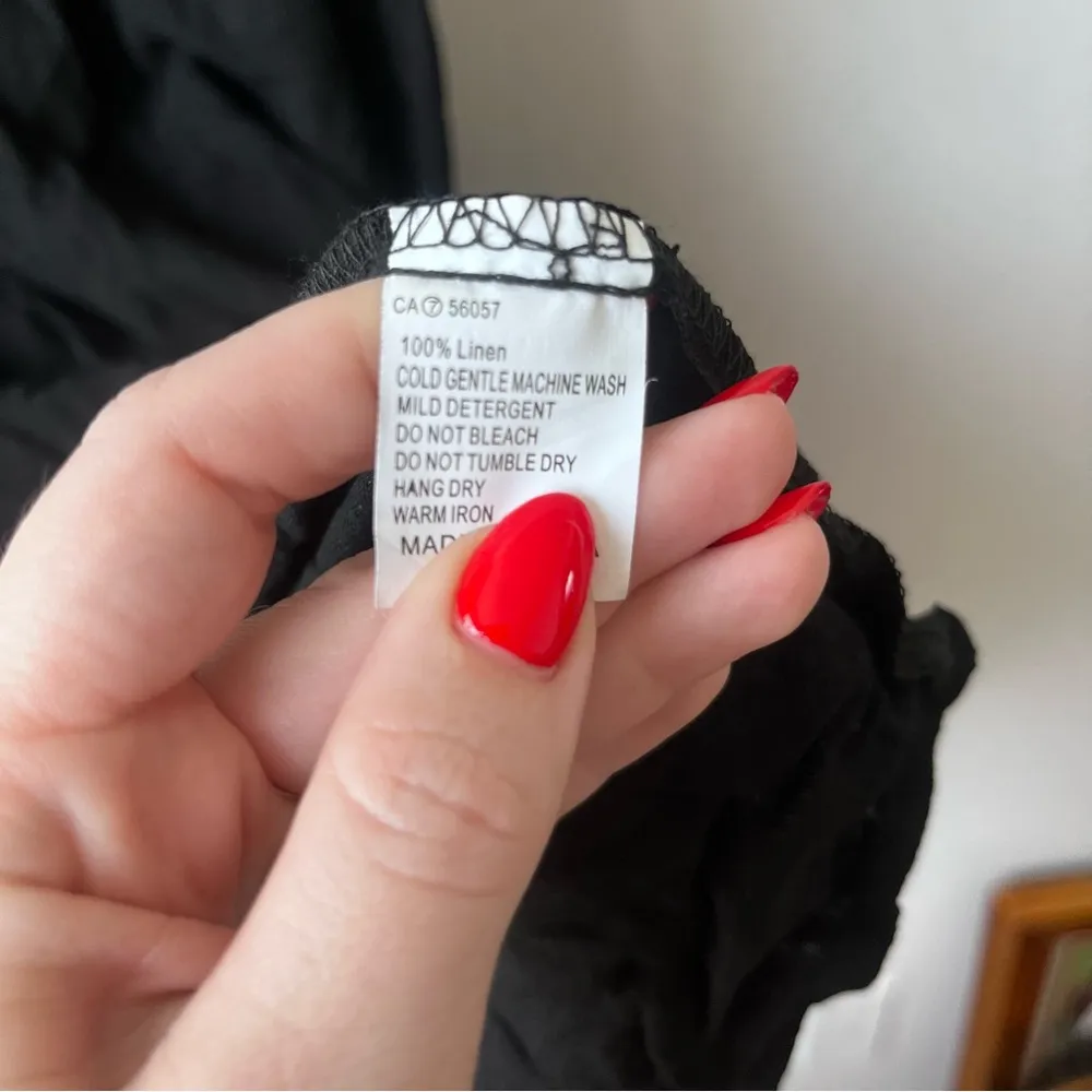 Petal & Pup Marcy Black Linen Tie Shoulder Tiered Midi Dress L - Image 9