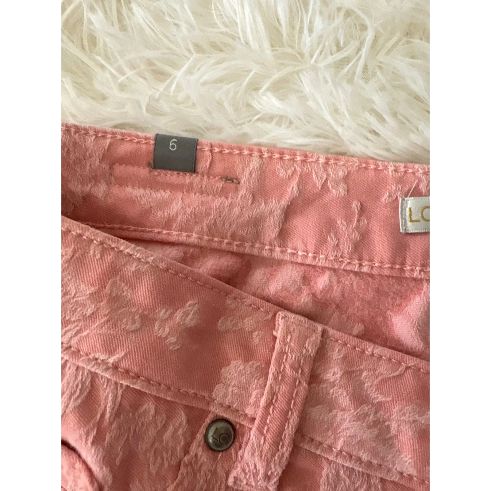 LC Lauren Conrad Women's Coral Pink Floral Print Skinny Leg Denim Jeans‎ - Image 4