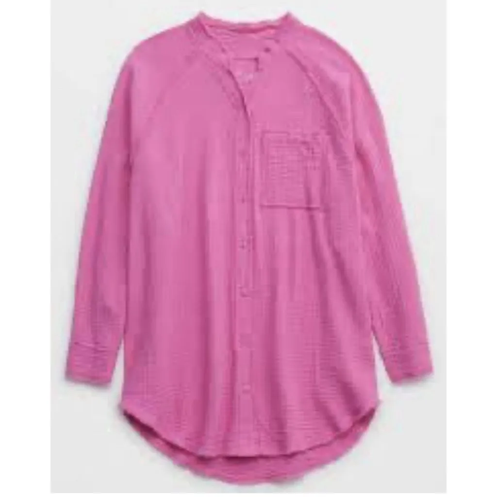 Aerie Pool to Party Gauze Coverup Shirt Small Pink Button Down Front Shirt Top - Image 2