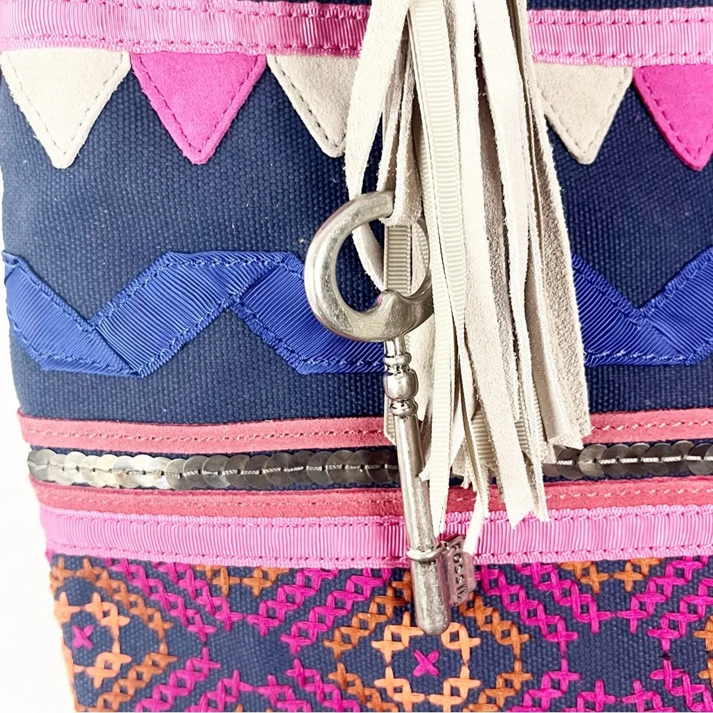 FOSSIL Jesse Navy Aztec Print Sequin Embellishments Canvas Shoulder Tote… - Image 7