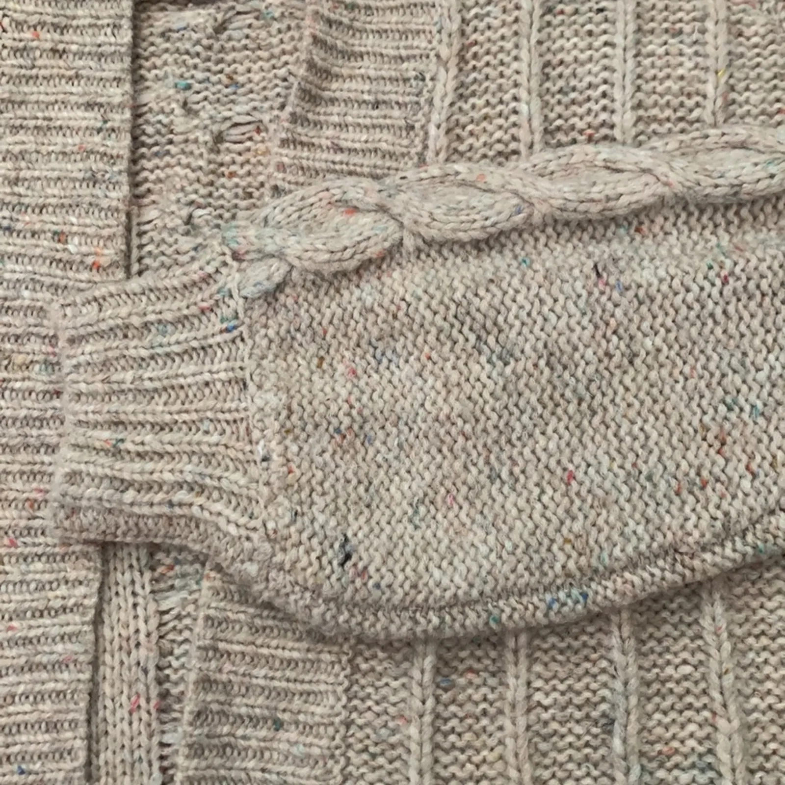 Madewell Oatmeal Confetti Fisherman Cable Knit Open Front Cardigan Sweater - Image 7