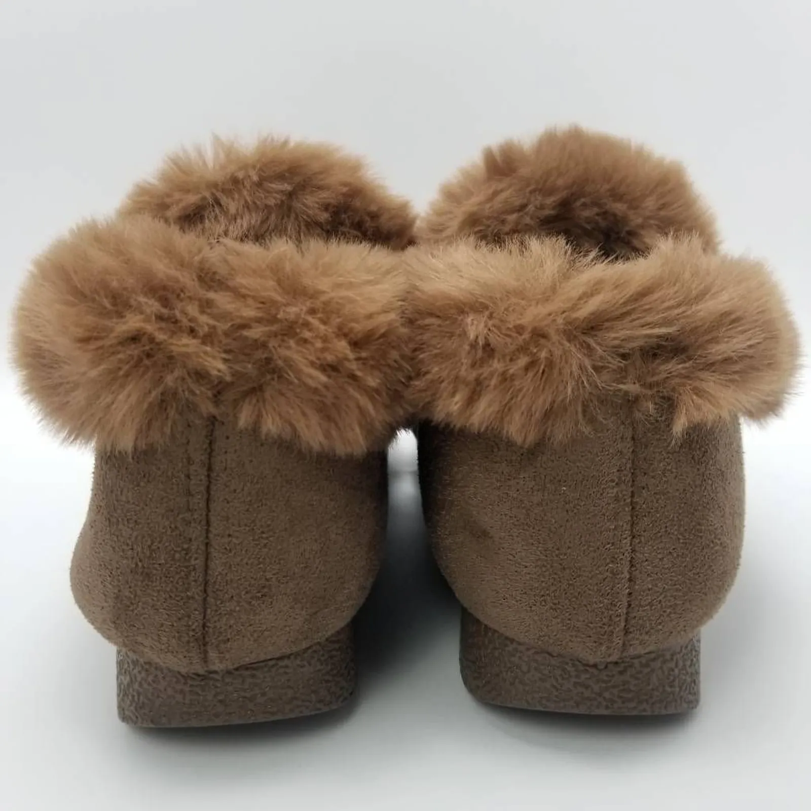 Moccasin Booties Womens Cognac Brown Bow Slip On Faux Fur Trim 8.5 New - Image 5